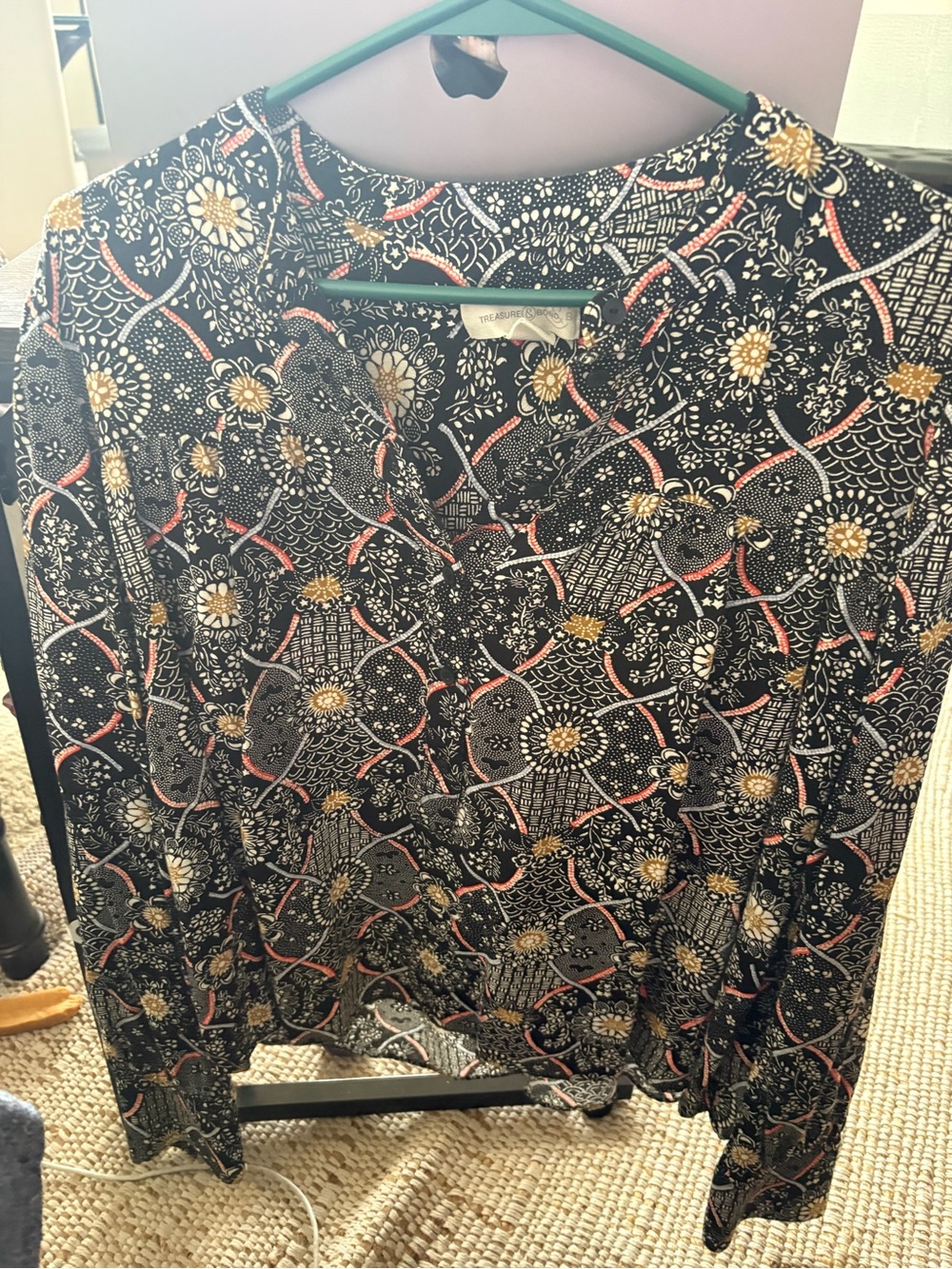 Treasure & Bond Black Floral Paisley Button-Front Top